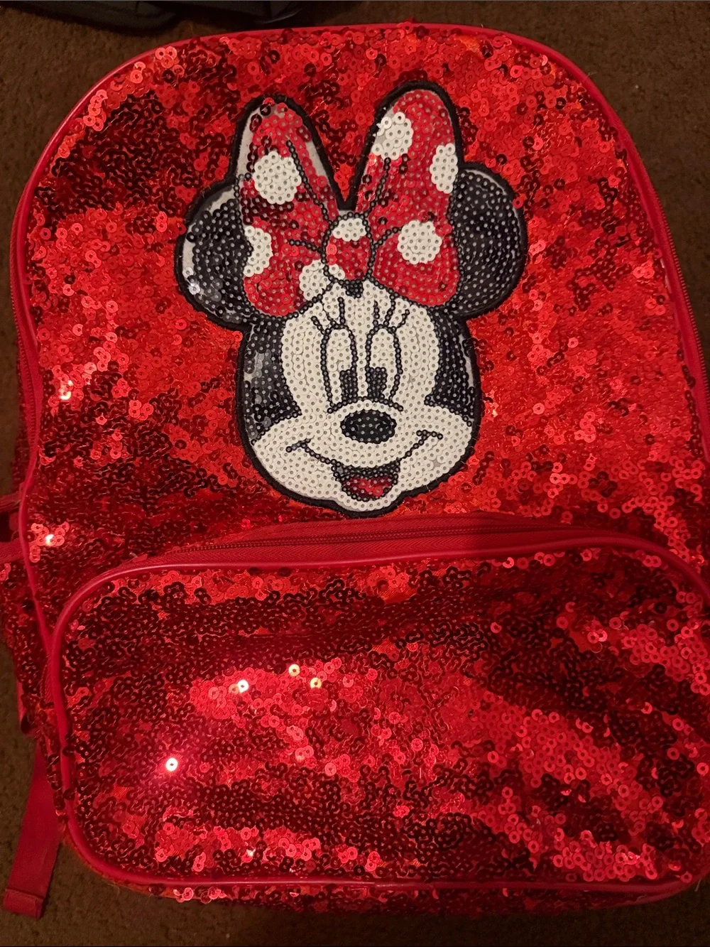 Disney Kids Sequin Backpack in Red with Minnie Face